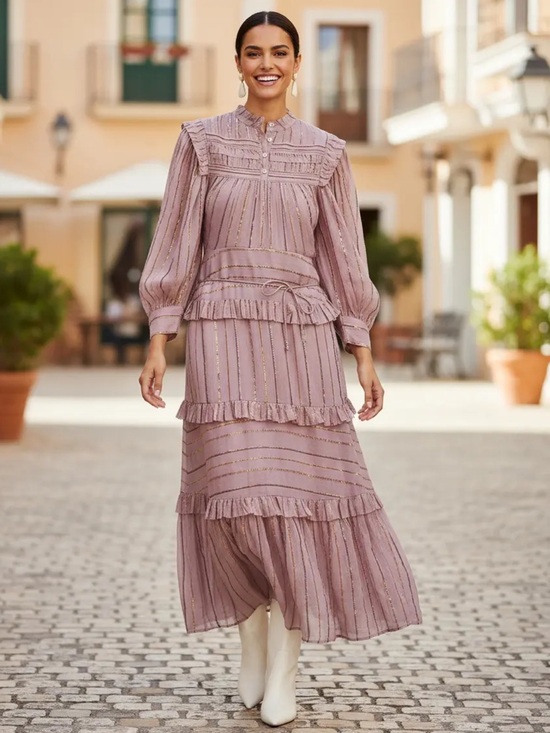 FARM Rio Dresses & Skirts - NWT Farm Rio Pleated Yoke Tiered
Prairie Maxi Dress